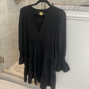 Pomander Place Black V-Neck Bishop Sleeve Dress